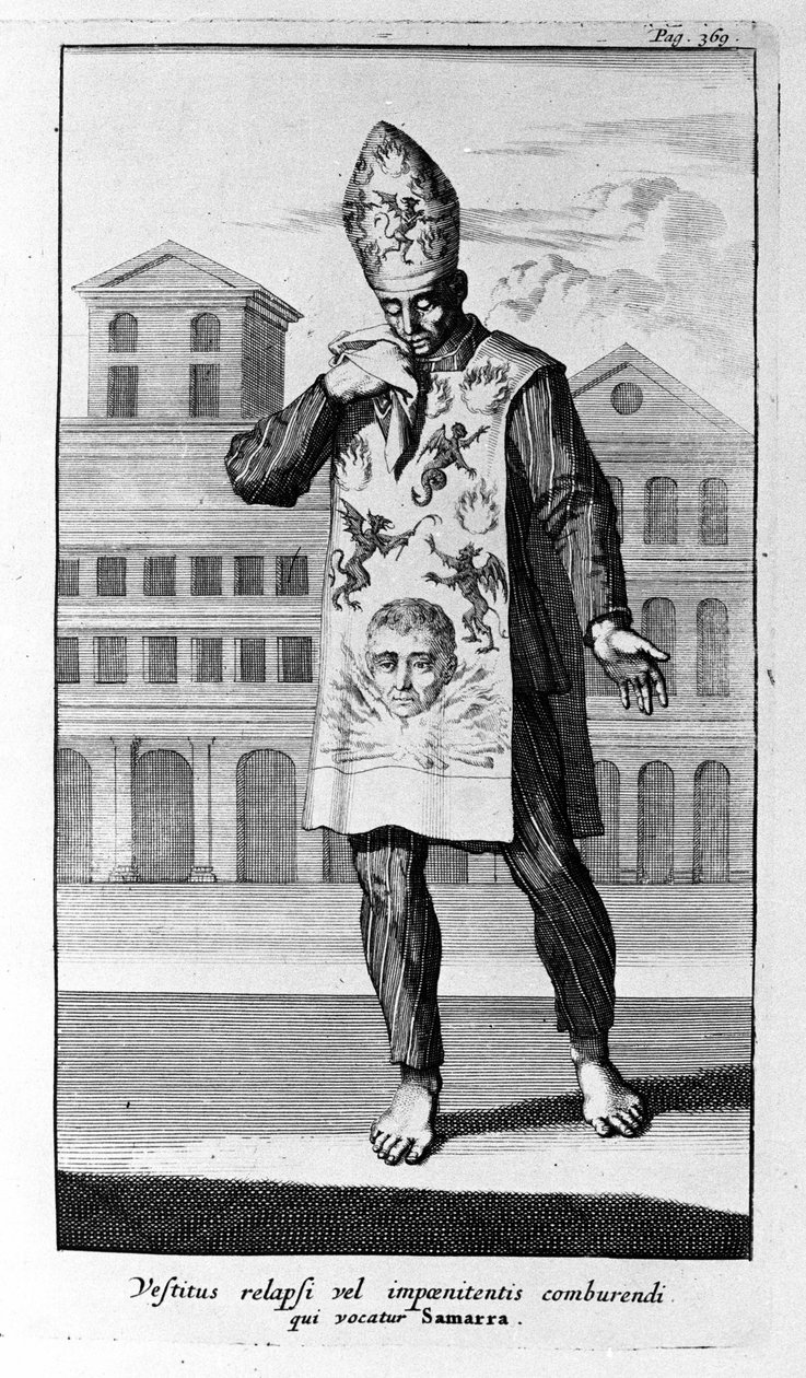 Inquisition. The Garment of Samarra Which the Penitents Wore. Engraving from History of Inquisition, Amsterdam 1692 by Unknown artist