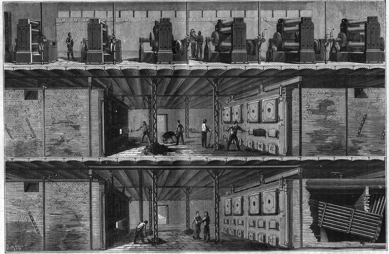 Installation of Boilers and Steam Dynamos at the Central Electric Distribution Station (Edison System) in New York in 1884 by Unknown artist