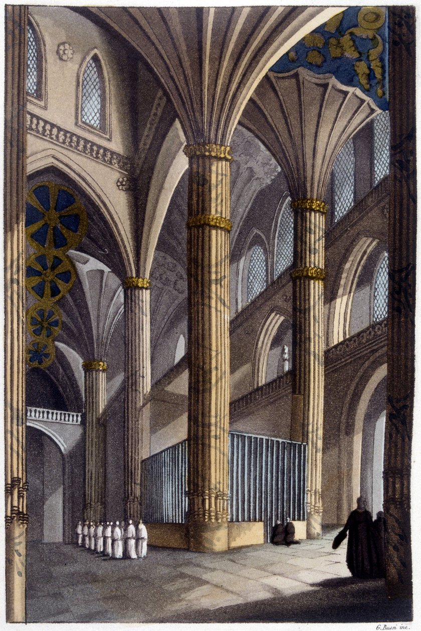 Interior of Salamanca Cathedral. 19th Century Lithography by Unknown artist