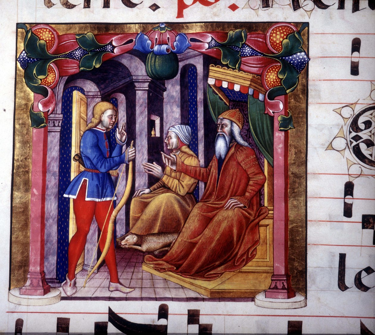 Isaac invites Esau to hunt. 15th century manuscript. 15th century antiphonary. Library of Lodi by Unknown artist