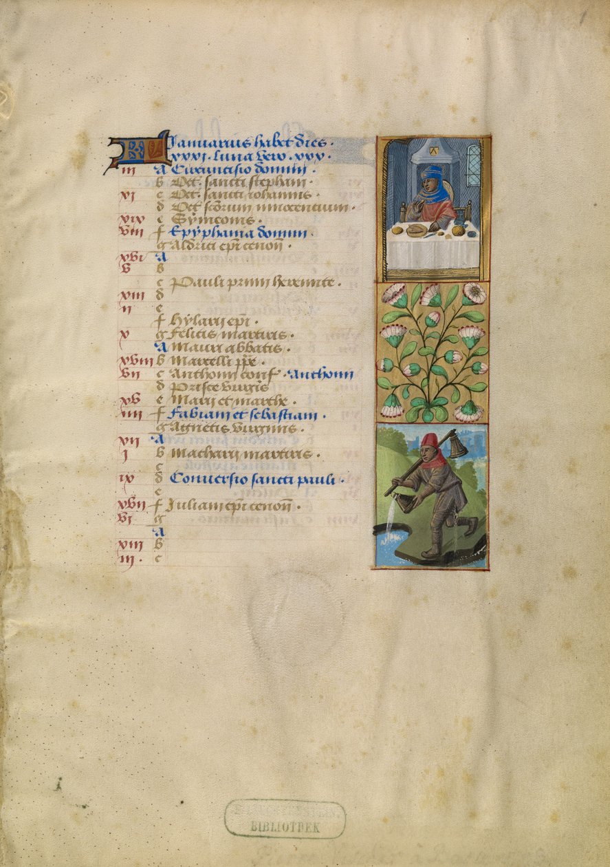 January Calendar Page; Feasting; Aquarius by Unknown artist