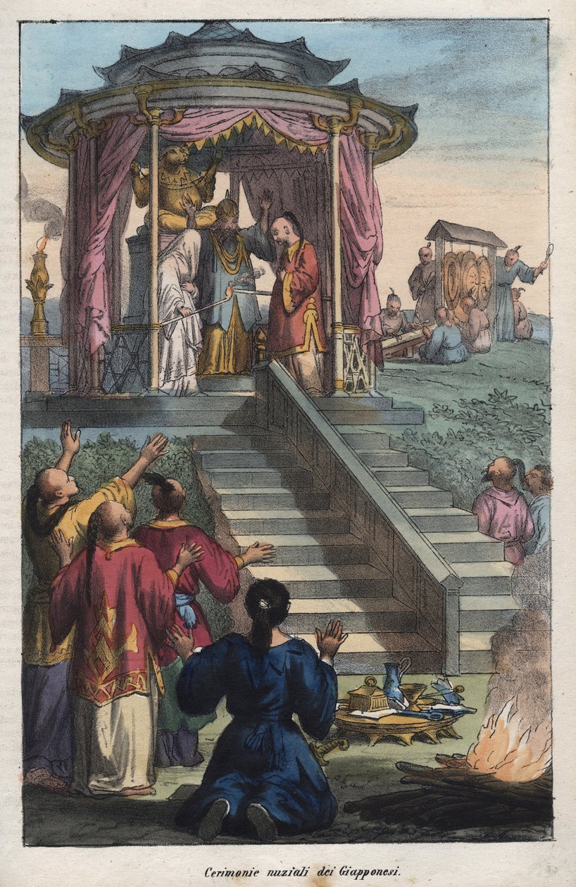 Japanese weddings - Wedding ceremony of the Japanese (engraving from 