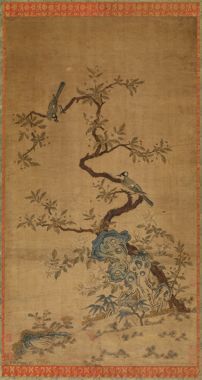 Kesi Tapestry of Two Birds and a Flowering Tree by Unknown artist