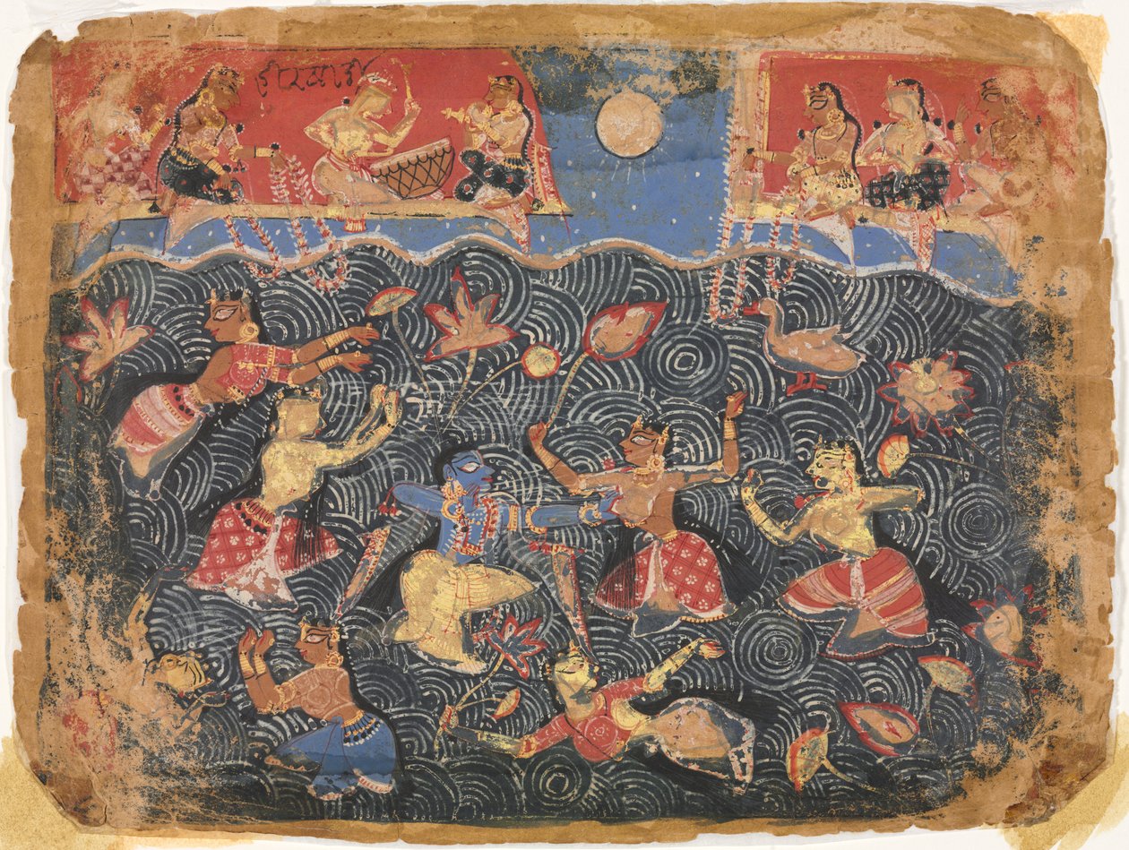 Krishna sporting with the gopis in the Jumna River, from a Bhagavata Purana by Unknown artist