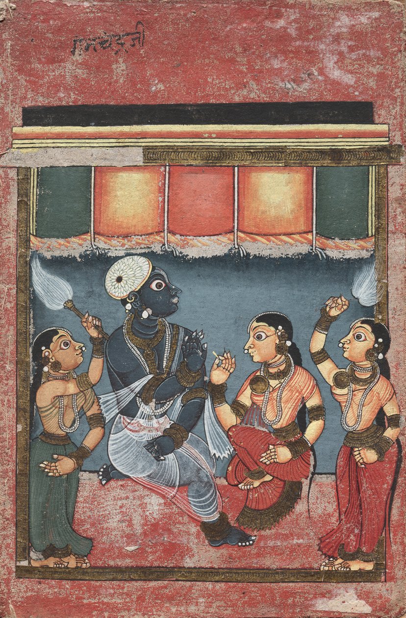 Krishna with Radha and Two Attendants (recto) by Unknown artist