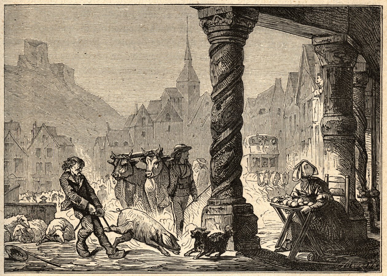 La grande Rue un jour de marche à Dol de Bretagne - engraving in PATRIE - DESCRIPTION PECTURESSE DE LA FRANCE EN 6 VOLUES BY LUCIEN HUARD - end 19th century by Unknown artist