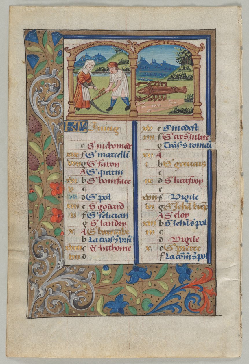 Leaf from a Book of Hours: Calendar Page for June (verso) by Unknown artist