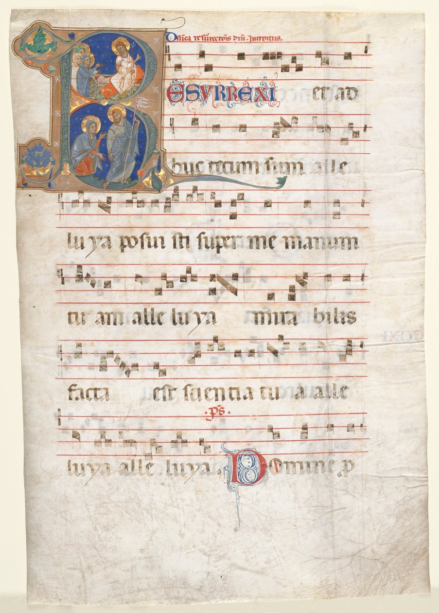 Leaf from a Gradual: Initial (R) with the Three Marys at the Tomb and 