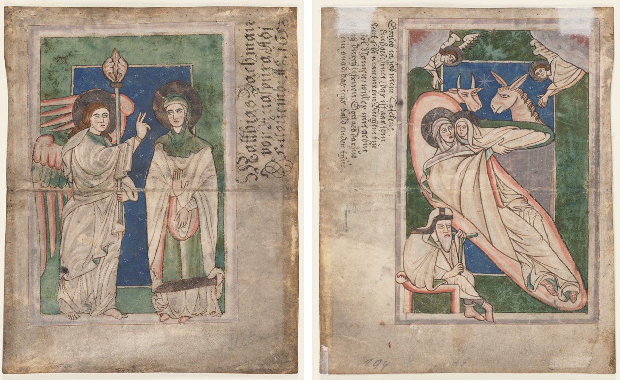 Leaf from a Psalter(?): Annunciation (recto); Nativity (verso) by Unknown artist