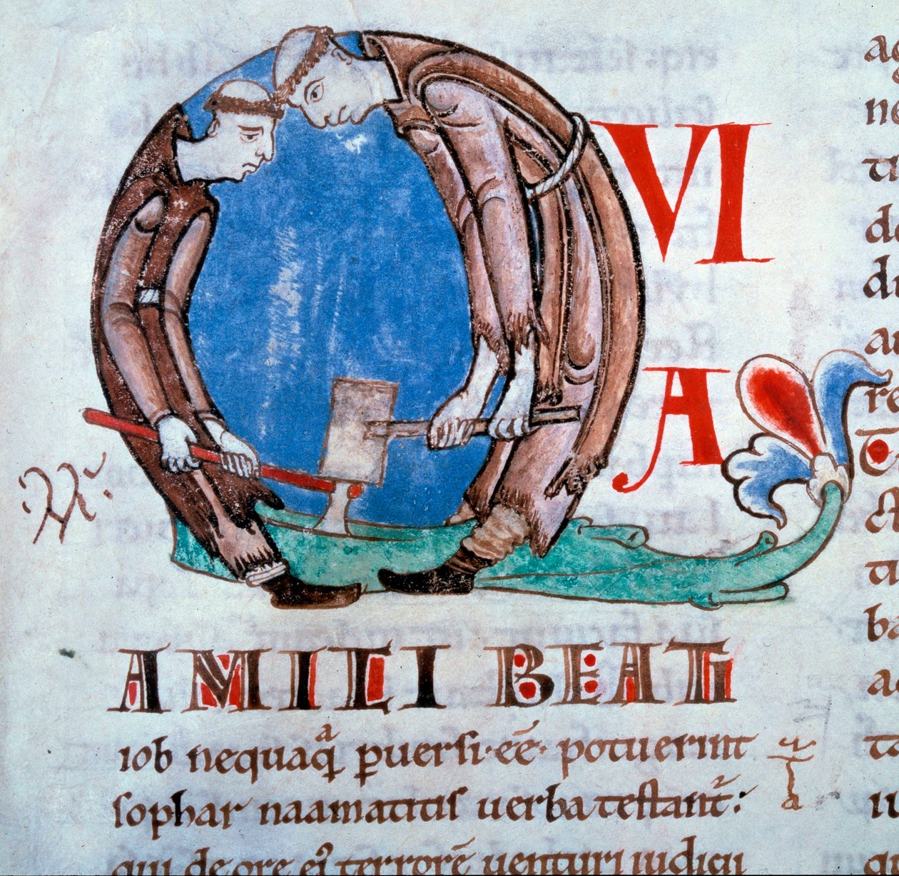 Lettrine Q Representing the Defrichant Monks (Miniature from Moralia in Job by St. Gregoire I) by Unknown artist