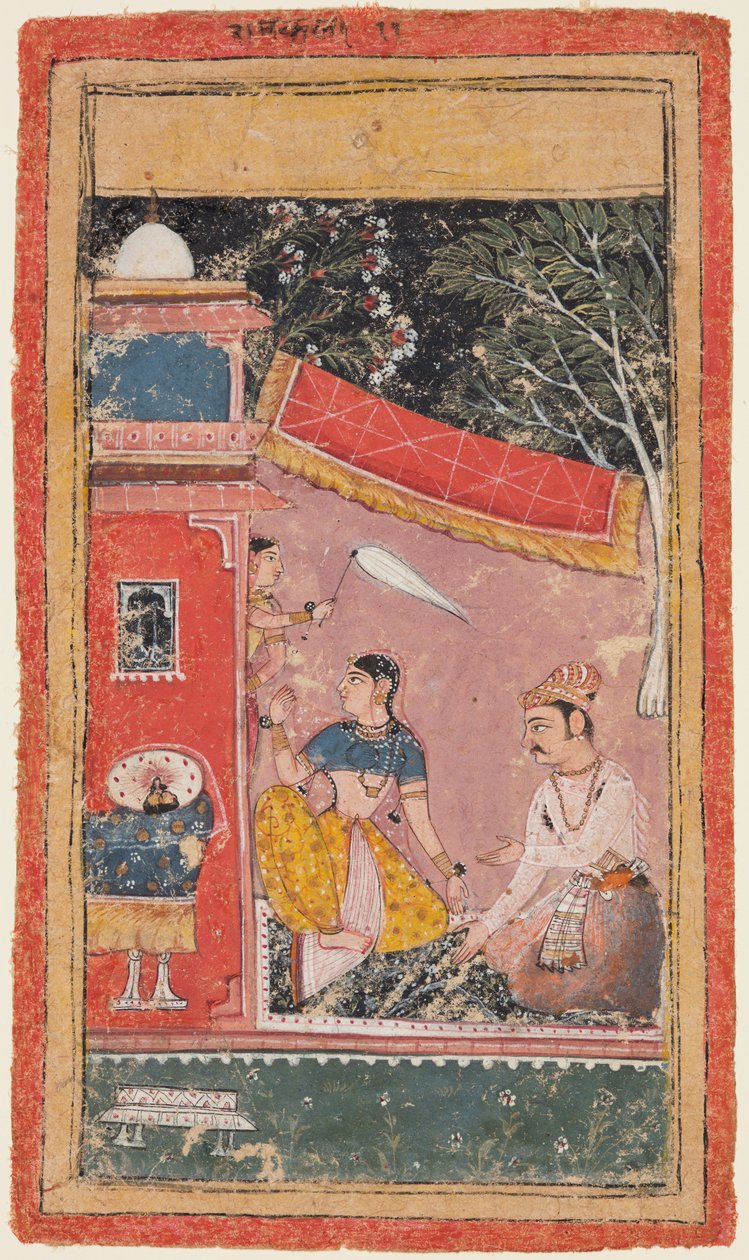 Lovers on a Terrace: Ramakali Ragini of Hindol, from a Bundi Ragamala by Unknown artist