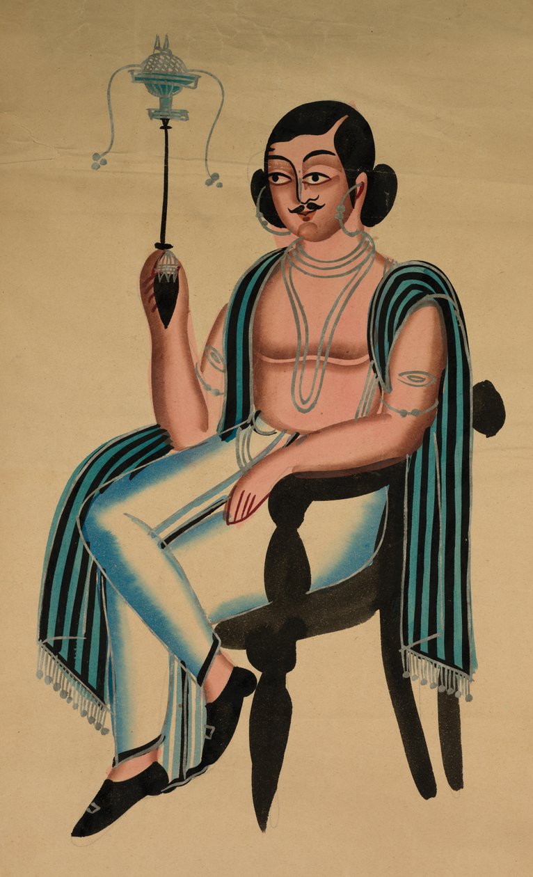 Man Seated in a European Chair Smoking a Margila Pipe by Unknown artist