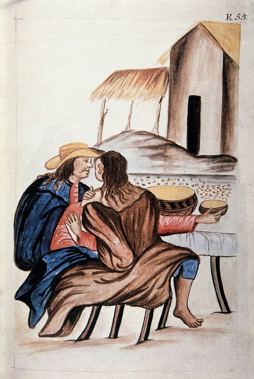 Marriage arrangement between Indians, from the book "Trujillo del Peru" or "Códice Martínez Compañón", by Baltazar Martinez Compañón y Bujanda, bishop of Trujillo (1782-1785) by Unknown artist