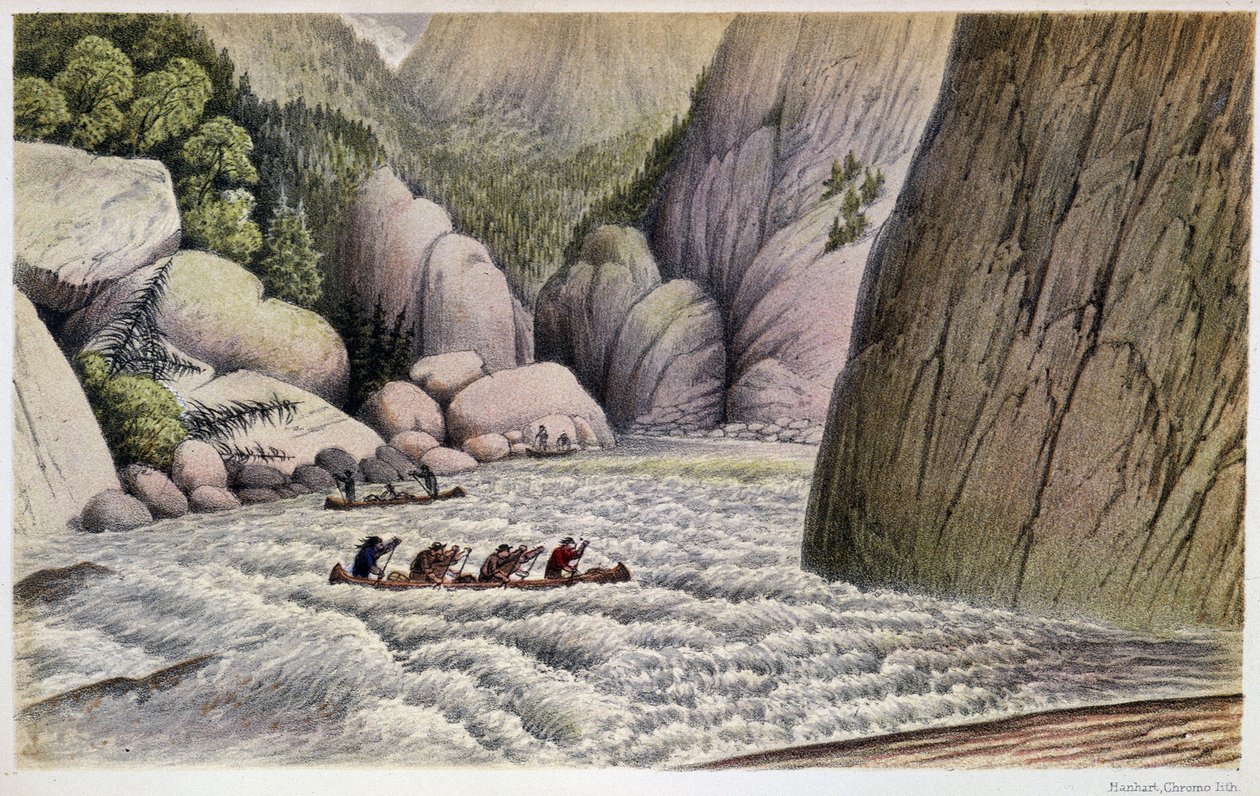Men Canoeing Descending Rapids: An Escape at the Fourth Rapid - in Exploration of the Labrador Peninsula by Hind, London by Unknown artist