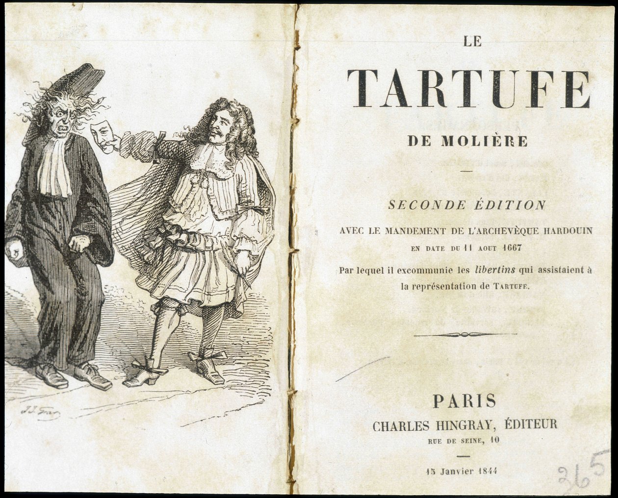 Moliere frightening an ecclesiaste using a theatre mask - Frontispiece of “Tartuffe” by Molière, ed. Hingray, Paris by Unknown artist