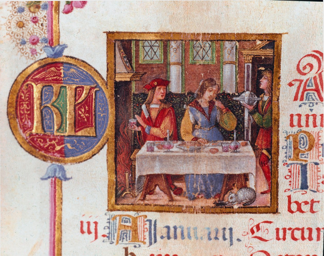 Month of January: Banquet Scene. Miniature from the Breviary of Hercules I d