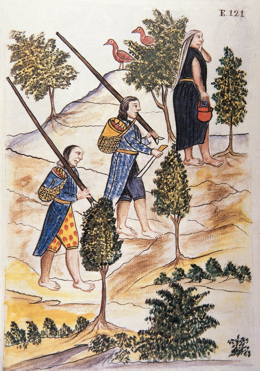 Motilones Indians going to hunt, from the book "Trujillo del Peru" or "Codex Martínez Compañón", by Baltazar Martinez Compañón y Bujanda, bishop of Trujillo (1782-1785) by Unknown artist