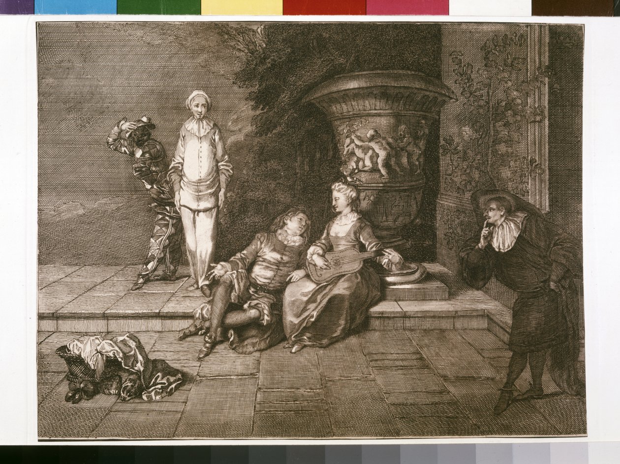 Original Engraving with Pierrot at Left by Unknown artist