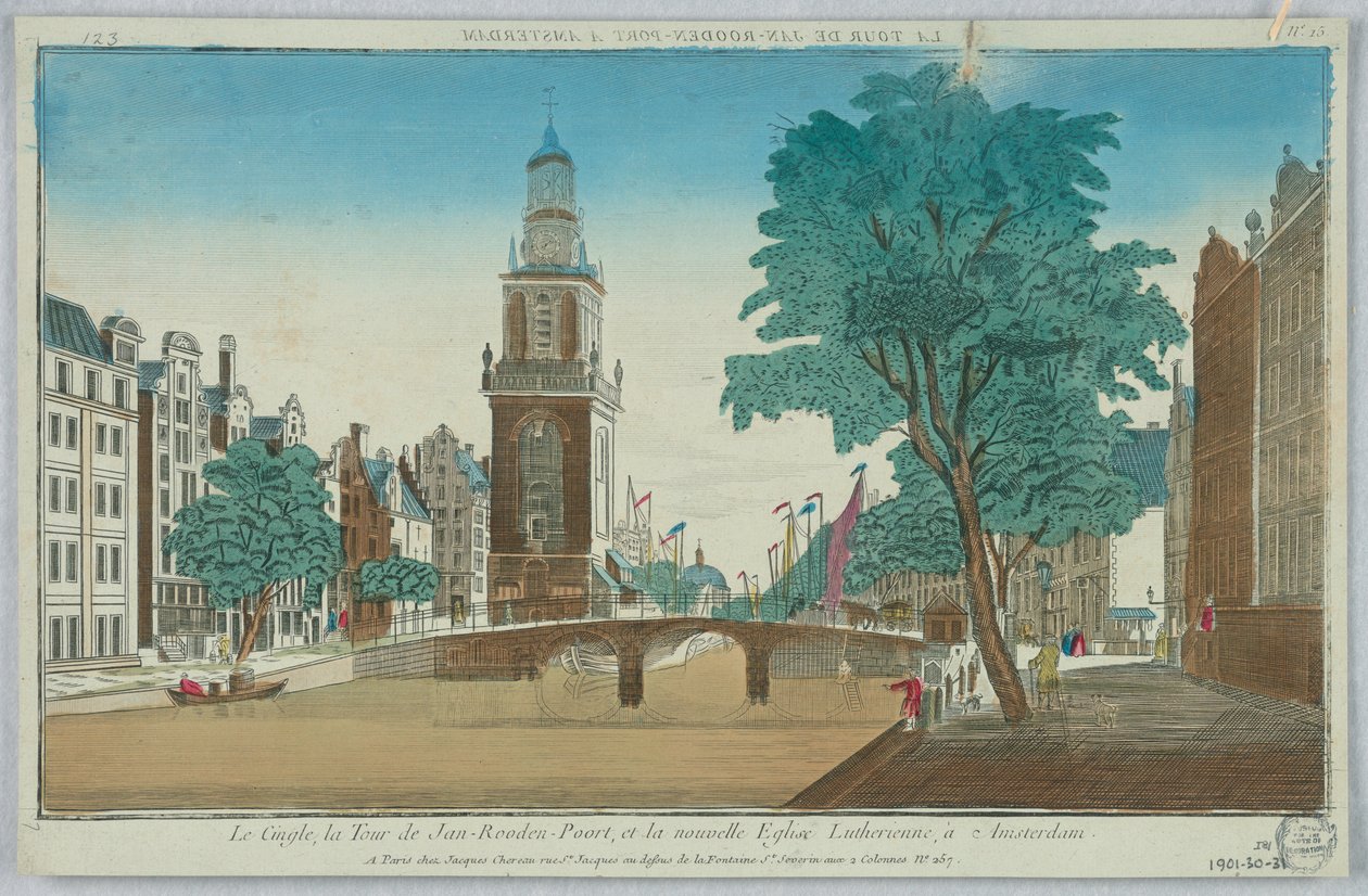Peep-show, Le Cingle, la Tour de Jan-Rooden-Poort, et la Nouvelle Eglist Lutherienne, at Amsterdam, No. 15 by Unknown artist