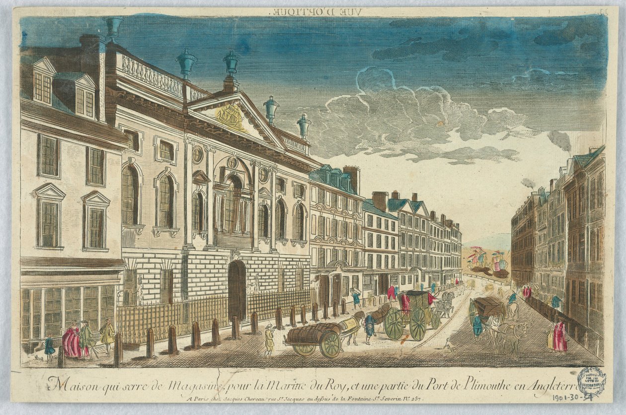 Peep-show, Maison Quiserie de Magasins, for the Marine of the King, and a Part of the Port of Plymouth in England by Unknown artist