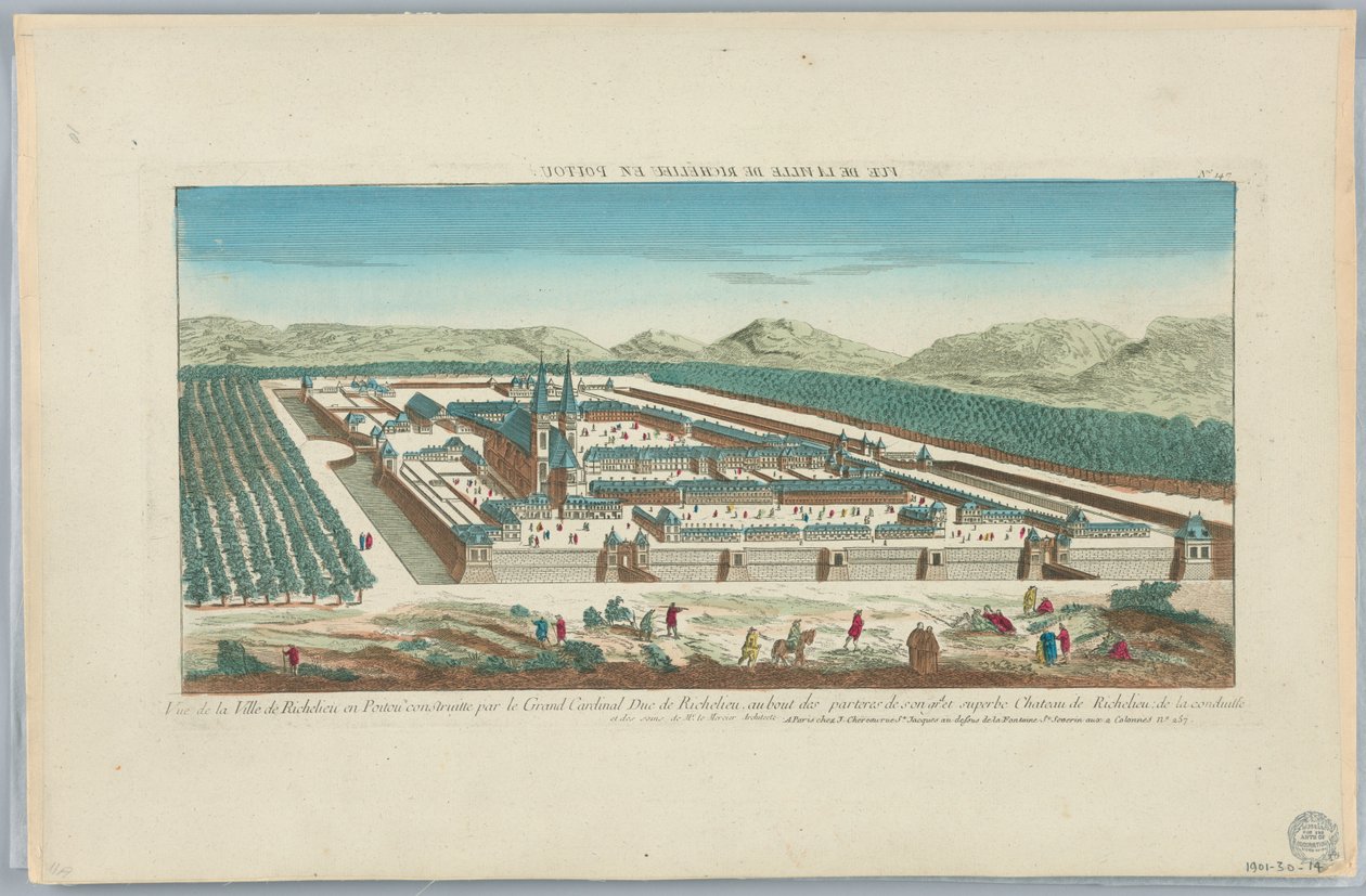Peep-show, View of the City of Richelieu in Poitou Built by the Great Cardinal Duke of Richelieu, at the End of the Parterres of Sougid and Superb Castle of Richelieu of the Conduitte, No. 147 by Unknown artist