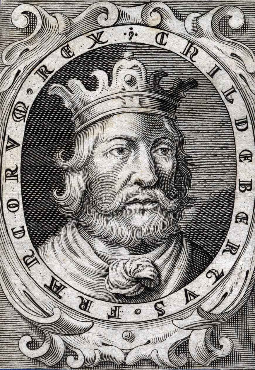 Portrait of Childebert I, King of Paris. Engraving from the 18th century