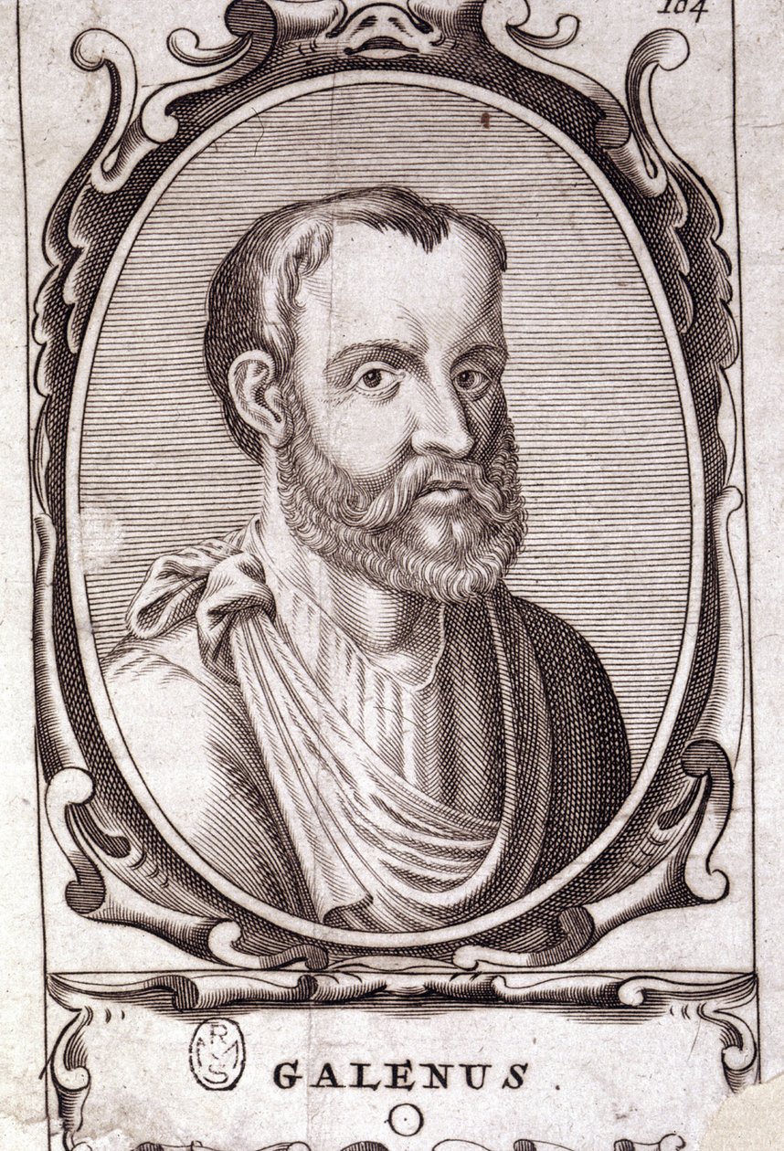 Portrait of Claude Galien (Klaudios Galenos or Claudio Galeno or Claudius Galenus or Galen, c. 131 - c. 201), Greek Doctor. 18th Century Engraving by Unknown artist