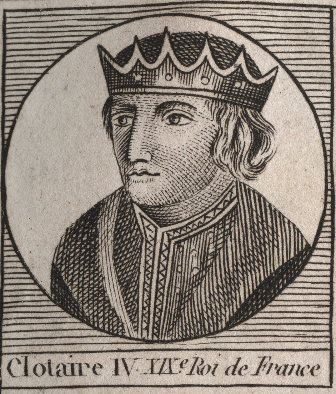 Portrait of Clothaire IV (ca. 685-719), King of the Franks of Austrasia from 717 to 719 - engraving from “Instruction sur l