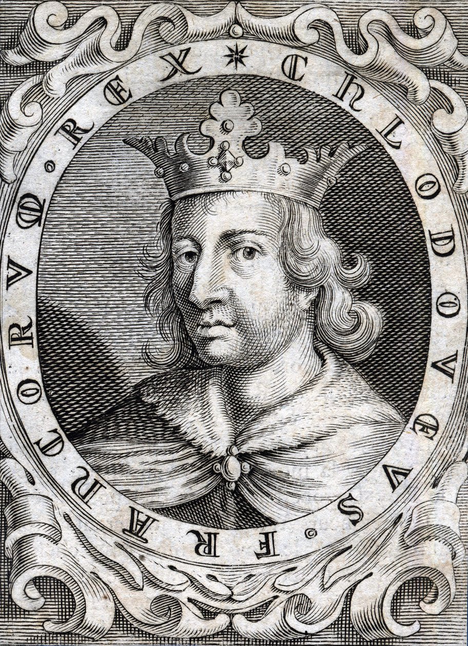 Portrait of Clovis II (? - 657), King of Neustria, Burgundy, and Austrasia. Engraving of the 18th century. by Unknown artist