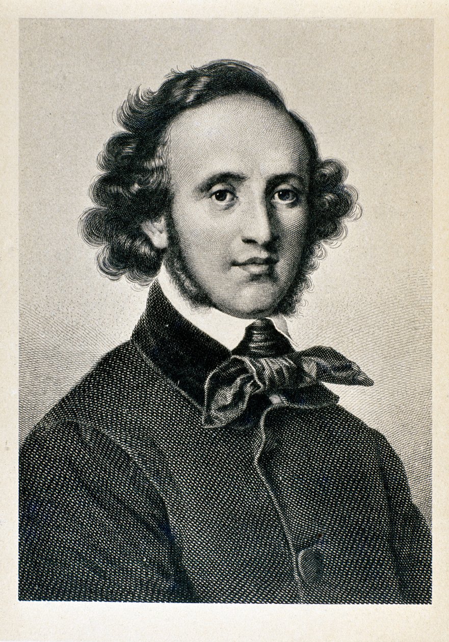 Portrait of Jakob Ludwig Felix Mendelssohn Bartholdy, German conductor and composer. Lithograph of the 19th century Biblioteca del Conservatorio Giuseppe Verdi, Milan by Unknown artist