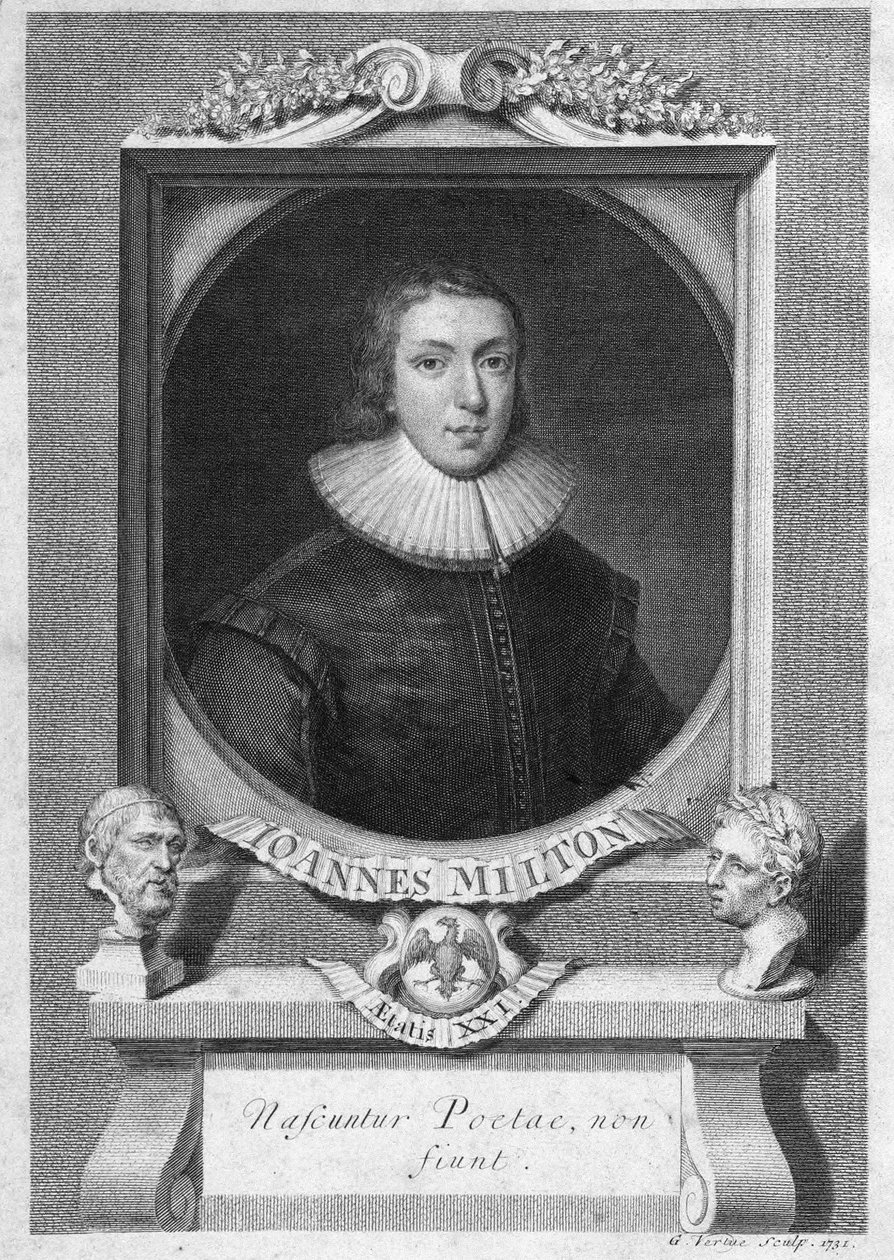 Portrait of John Milton, English poet and essayist (1608 - 1674) engraving 18th century by Unknown artist