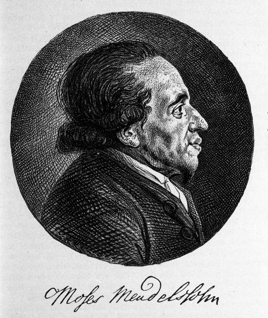 Portrait of Moses Mendelssohn, philosopher and true founder of modern Judaism. Grandfather of the musician Felix Mendelssohn by Unknown artist