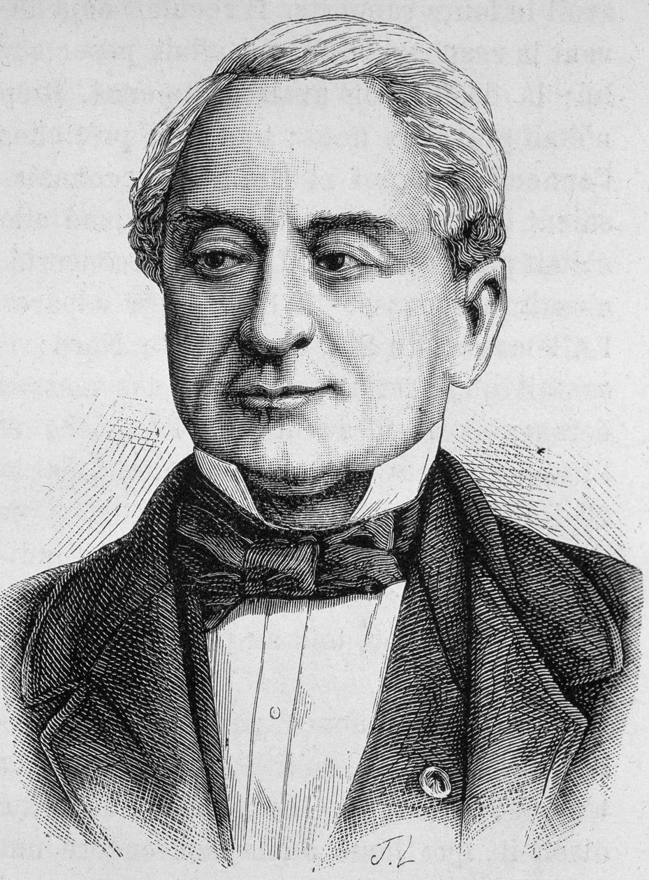 Portrait of Schneider. Engraving from the end of the 19th century in 