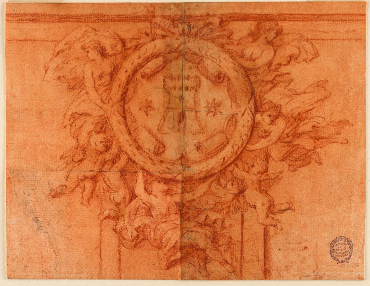 Project for a Wall Decoration (Female Figures and Putti Support a Circular Medallion with Coat of Arms) by Unknown artist