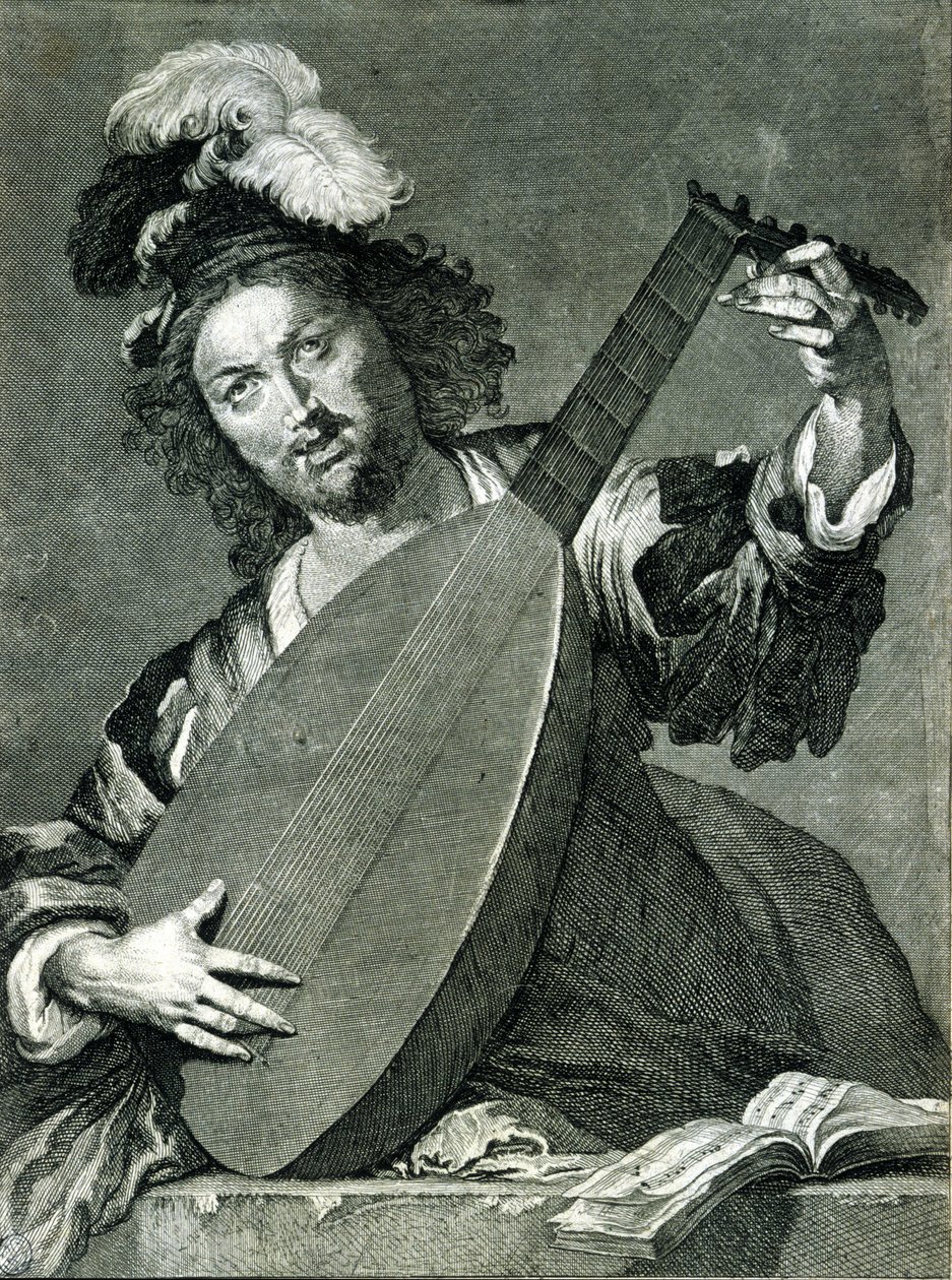 Representation of a lute player tuning his instrument by Unknown artist