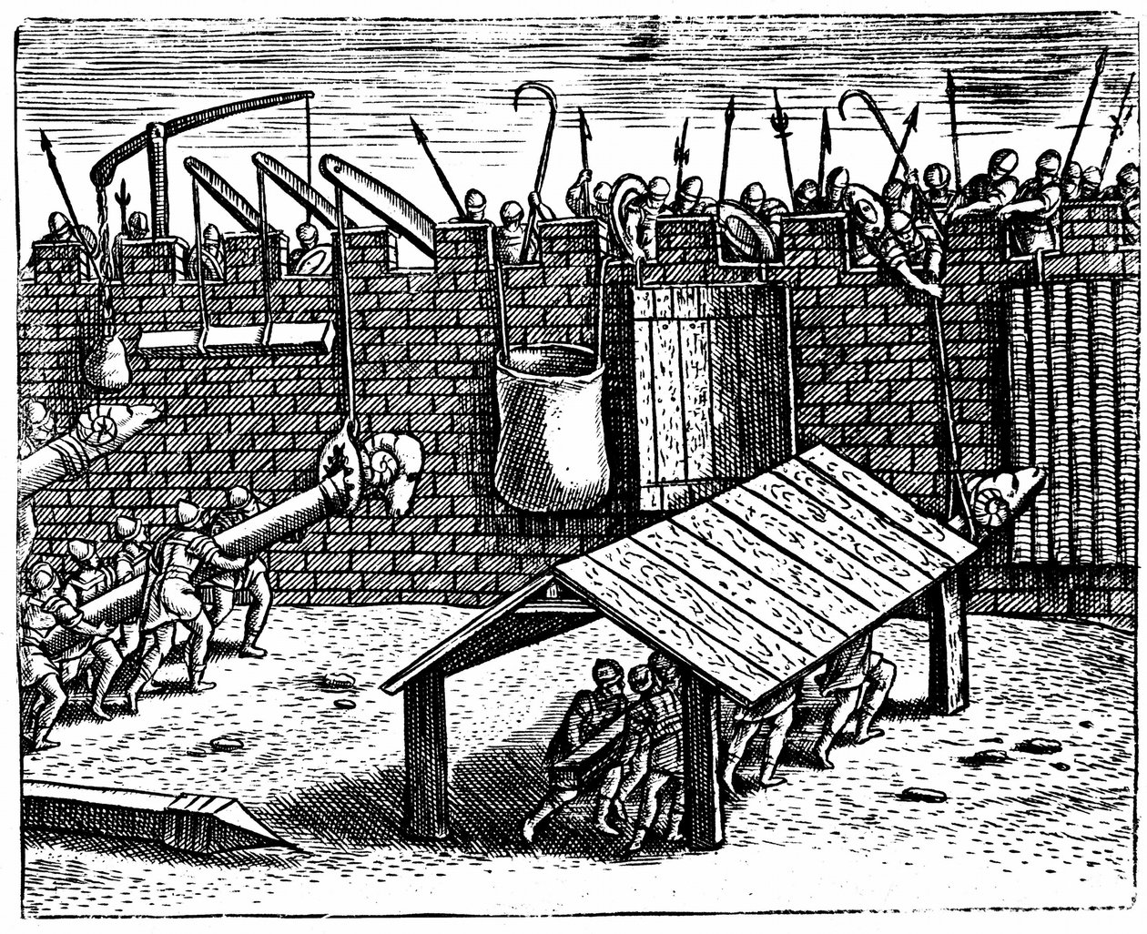Roman warfare. Defenders attempting to disable battering rams by Unknown artist