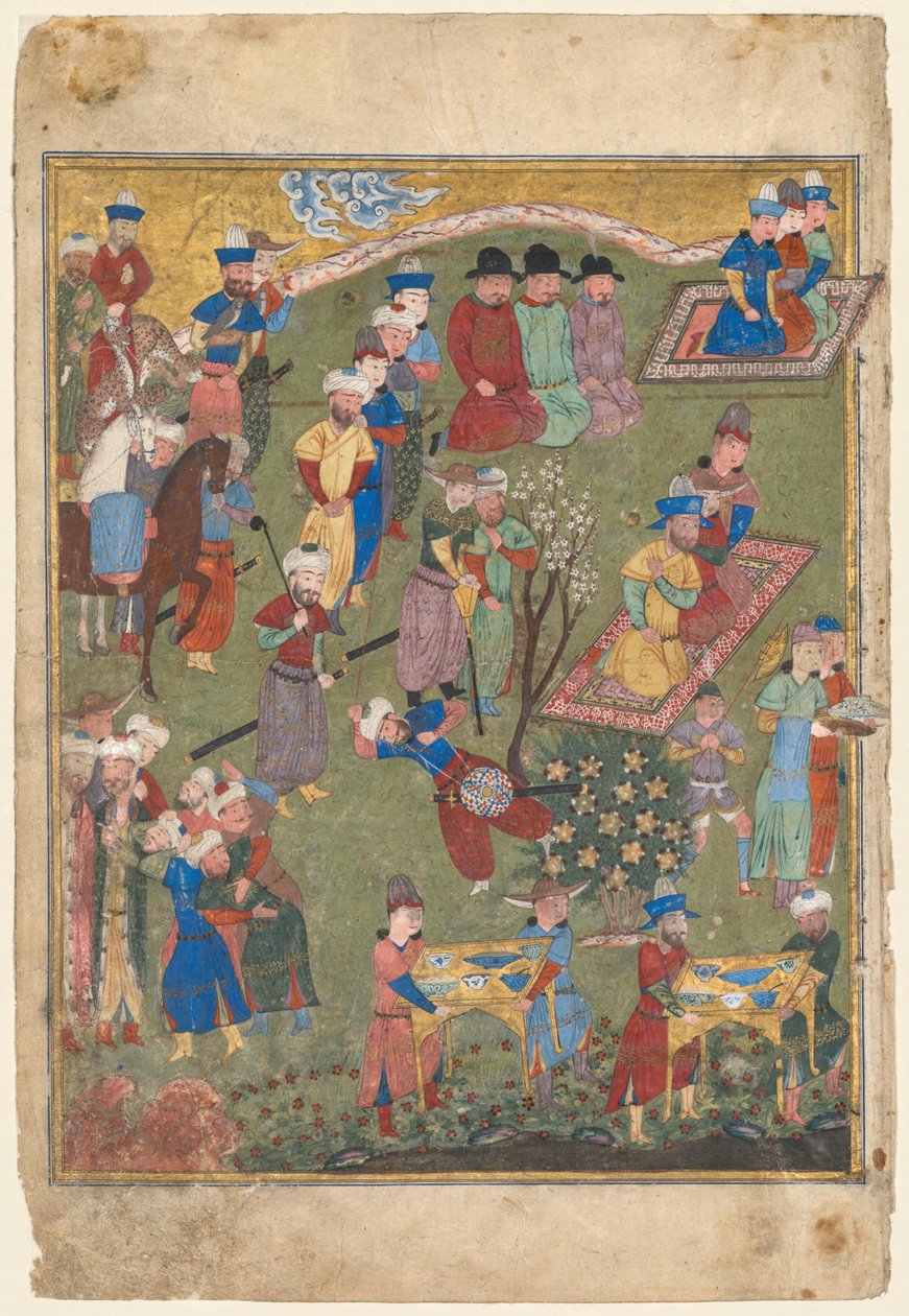 Royal Reception in a Landscape, left folio from the double frontispiece of a Shahnama (Book of Kings) of Firdausi by Unknown artist