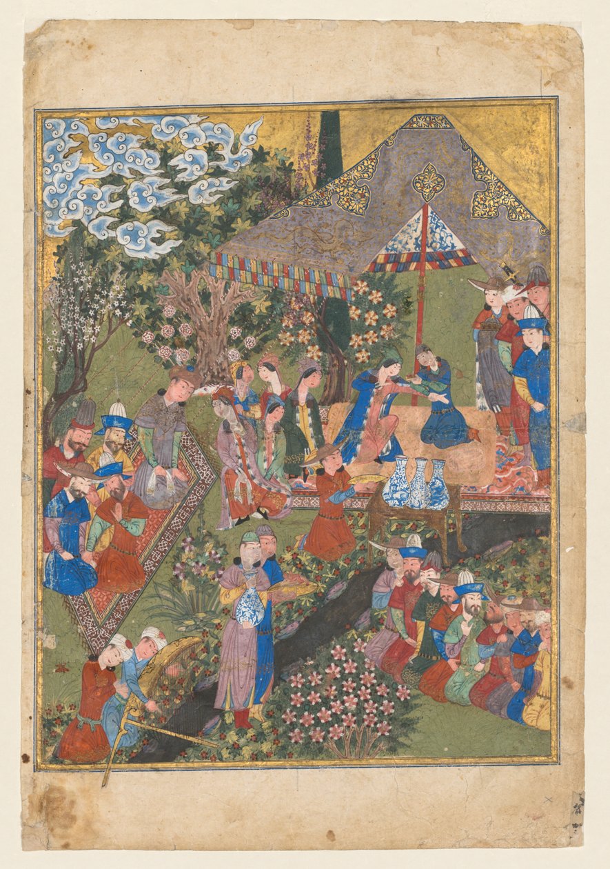 Royal Reception in a Landscape, right folio from the double frontispiece of a Shahnama (Book of Kings) of Firdausi by Unknown artist