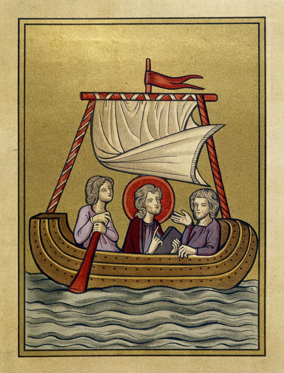 Saint Paul, Saint Sylvain (or Silas) and Saint Timothy on a boat - from miniature by Unknown artist