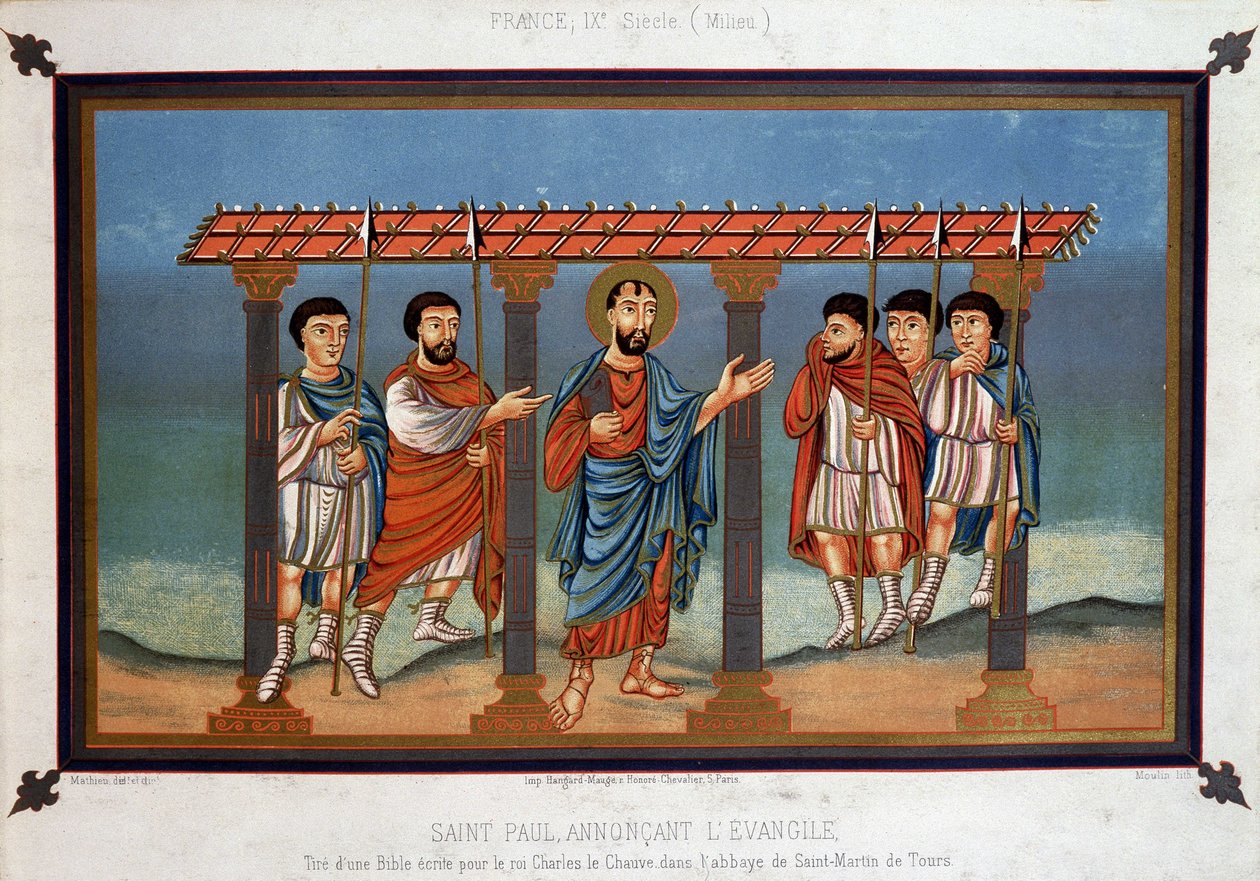 Saint Paul proclaiming the Gospel - from a Bible written for King Charles the Bald in the Abbey of Saint Martin of Tours, 9th century by Unknown artist