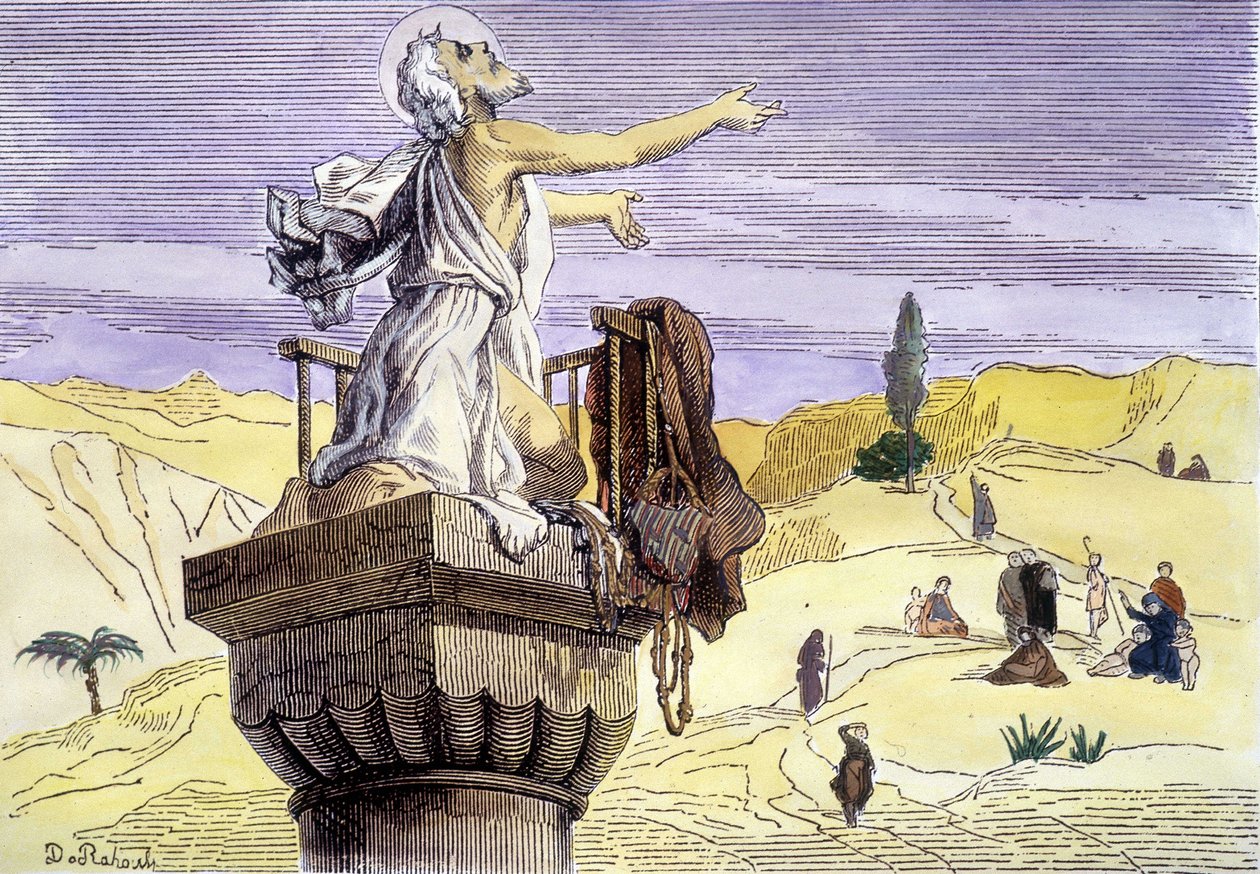Saint Simeon the Stylite preaching on a column by Unknown artist