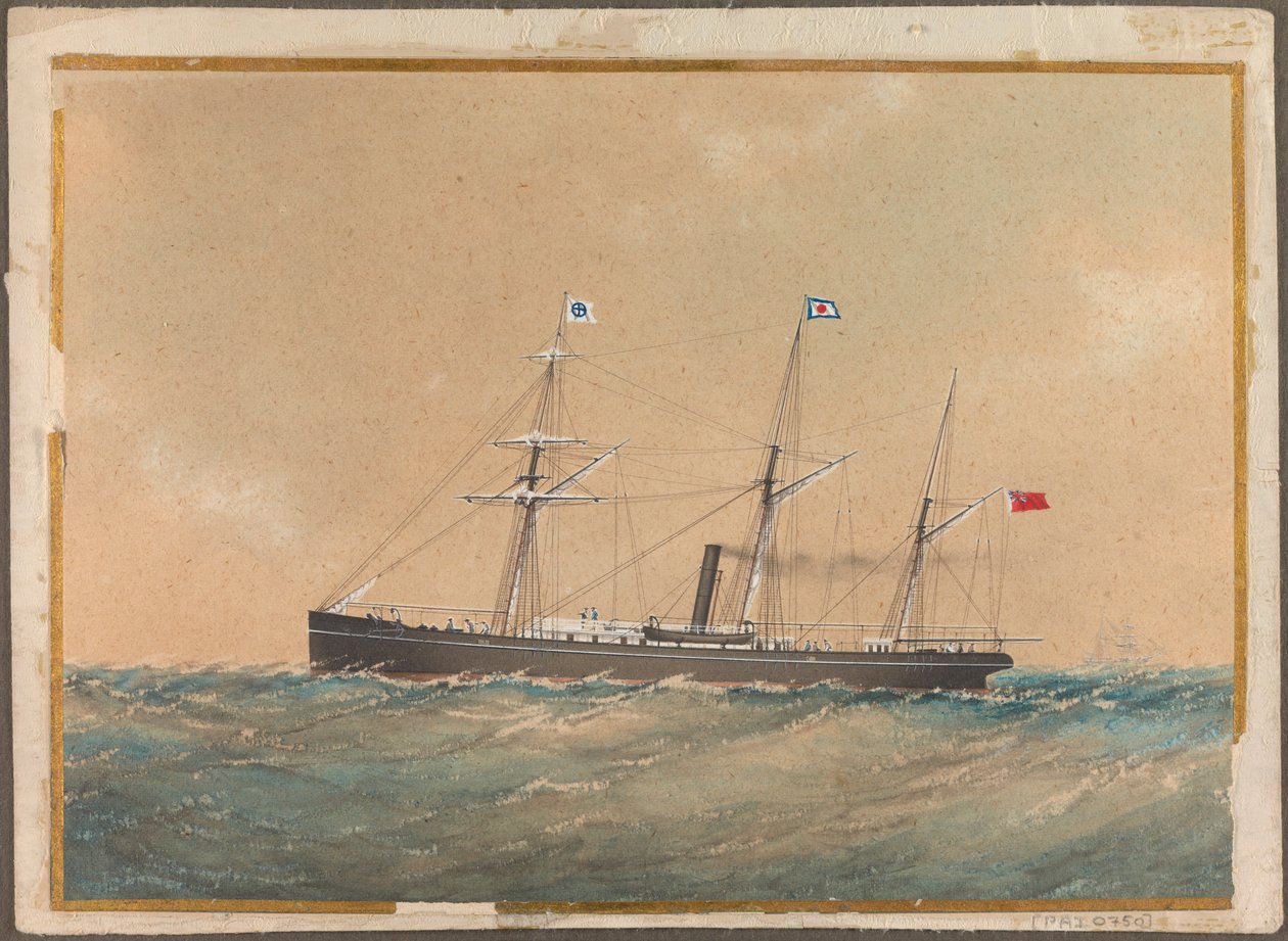 Screw steam ship flying Satsuma flag, probably 