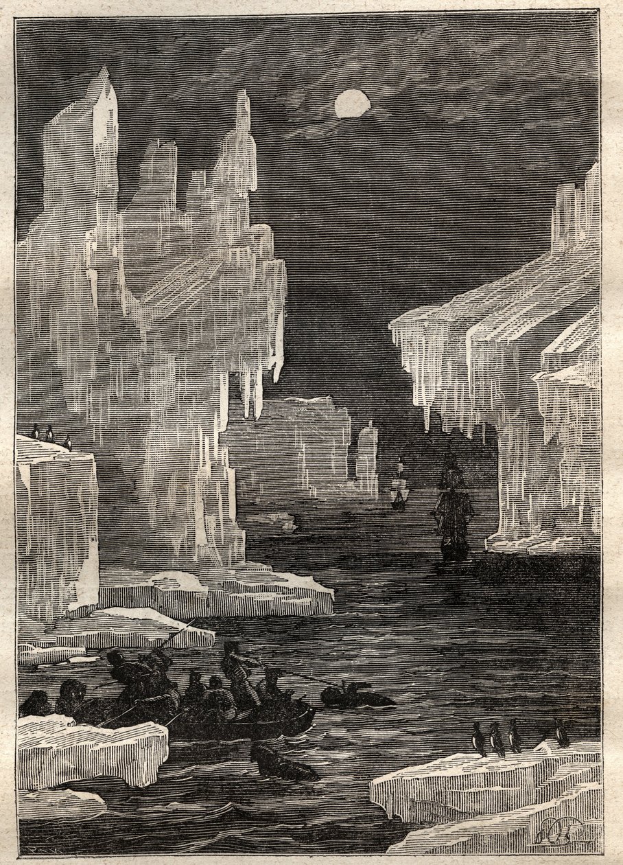 Second voyage (1772-1775) of Captain James Cook: the islands of ice (iceberg), crossings on the path of the cape of circumcision (Bouvet Island, Antarctica) - illustration taken from The Great Mariners of the 18th century by Unknown artist