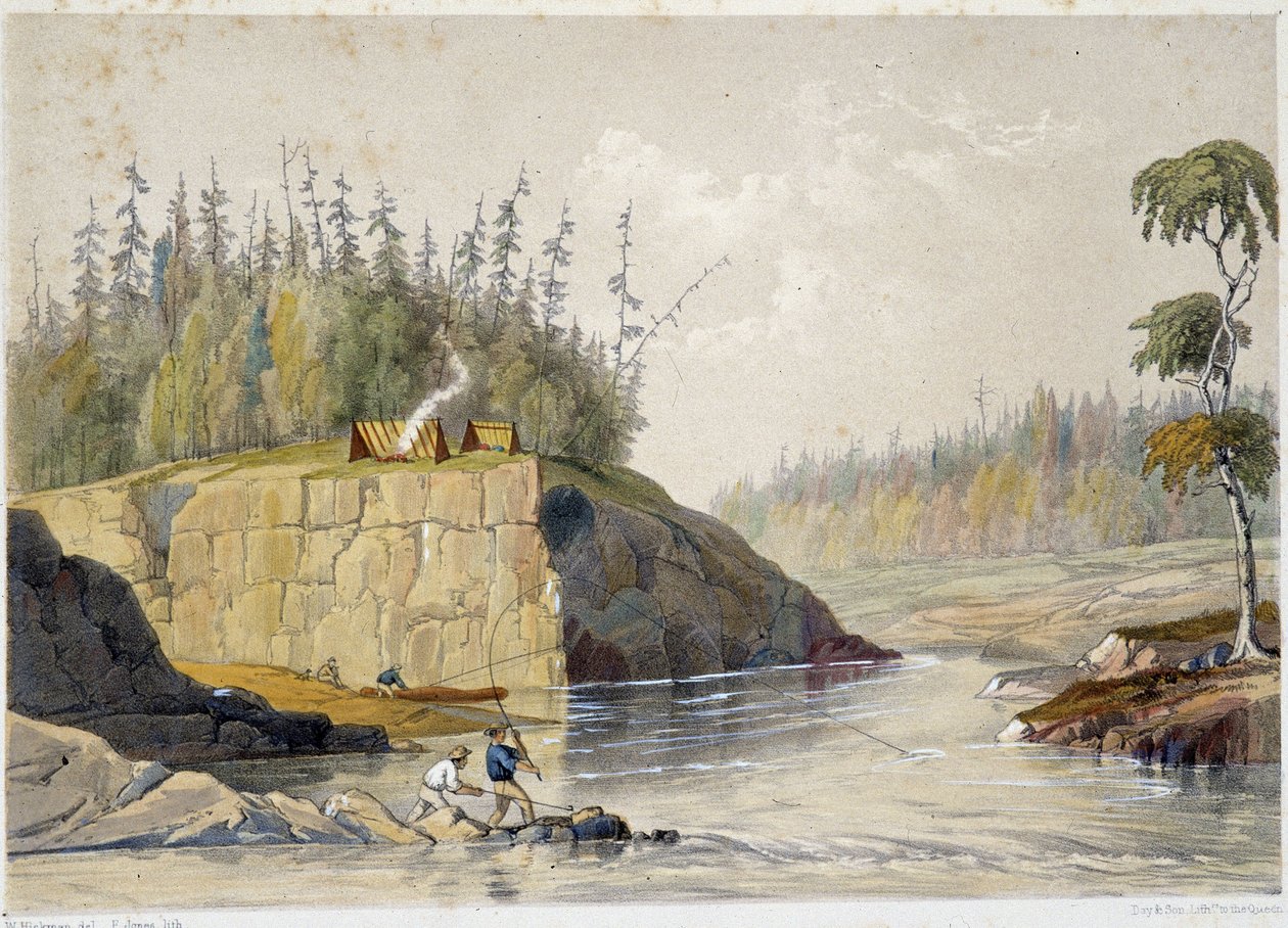 Settlers in Canada Fishing in a River - in Sketches on the Nipisaguit a River of New Brunswick in America by William Hickman, ed. Halifax by Unknown artist