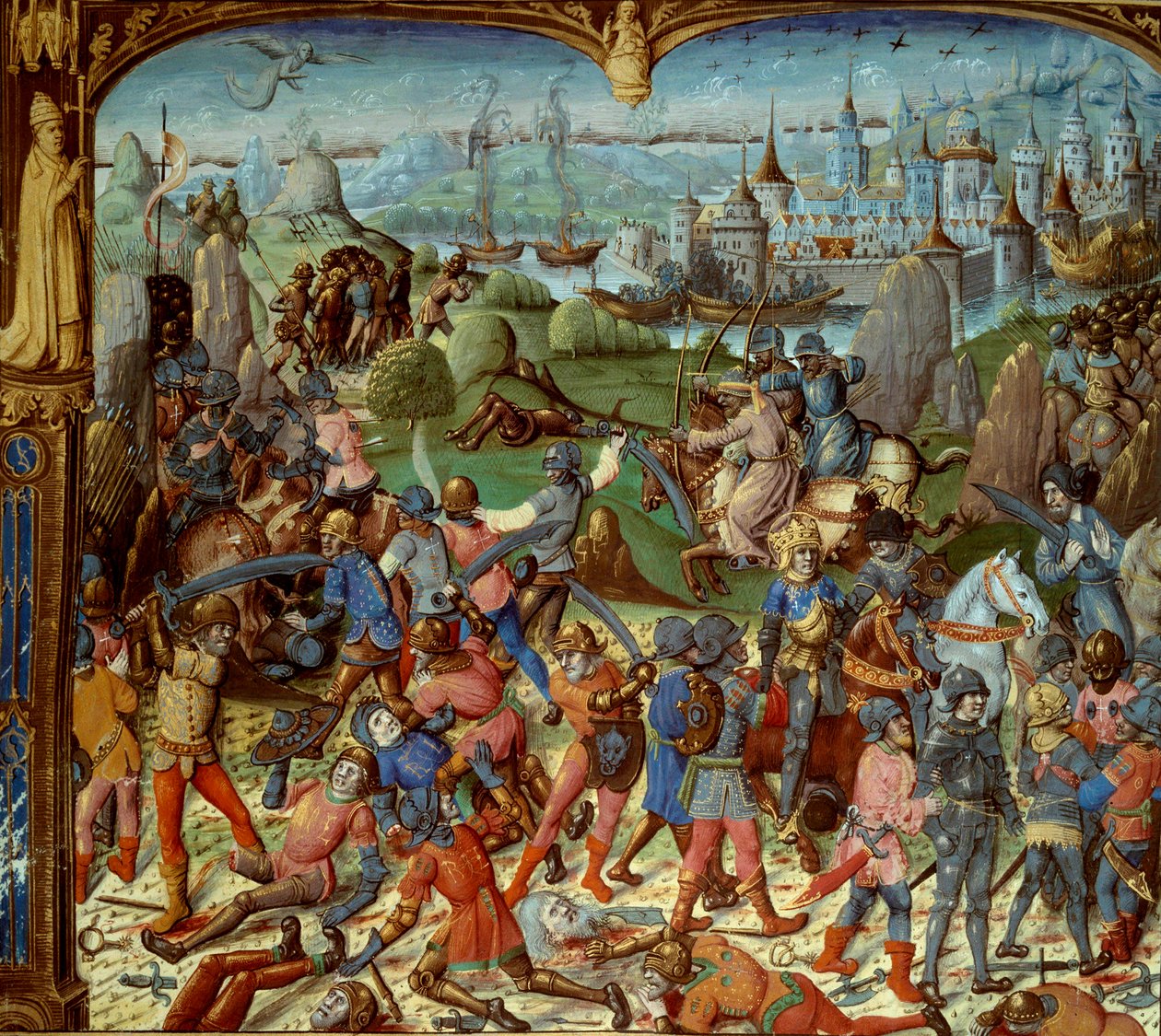 Seventh Crusade (1248-1254). Louis IX (Saint Louis) (1215-1270), King of France, with the crossings after being defeated by the Saracens at Mansourah in 1250. They withdrew behind the towers of Damascus. Louis IX and his two brothers are taken prisoner by Unknown artist
