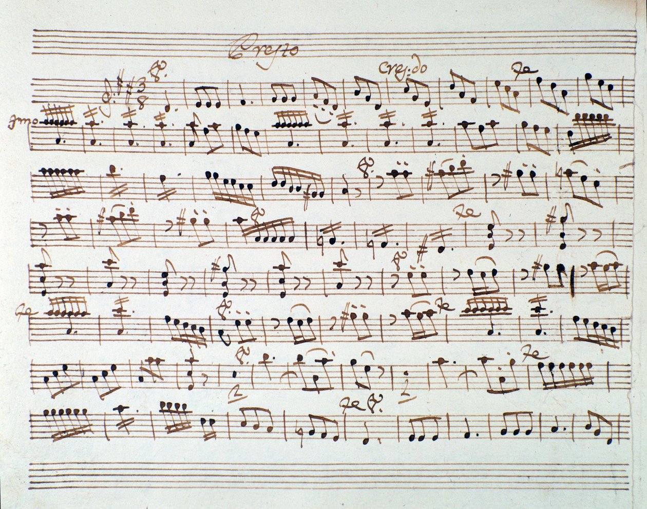 Sheet music page for the first violin in the opening of Mithridate, King of Pontus, opera by Mozart (1770) by Unknown artist