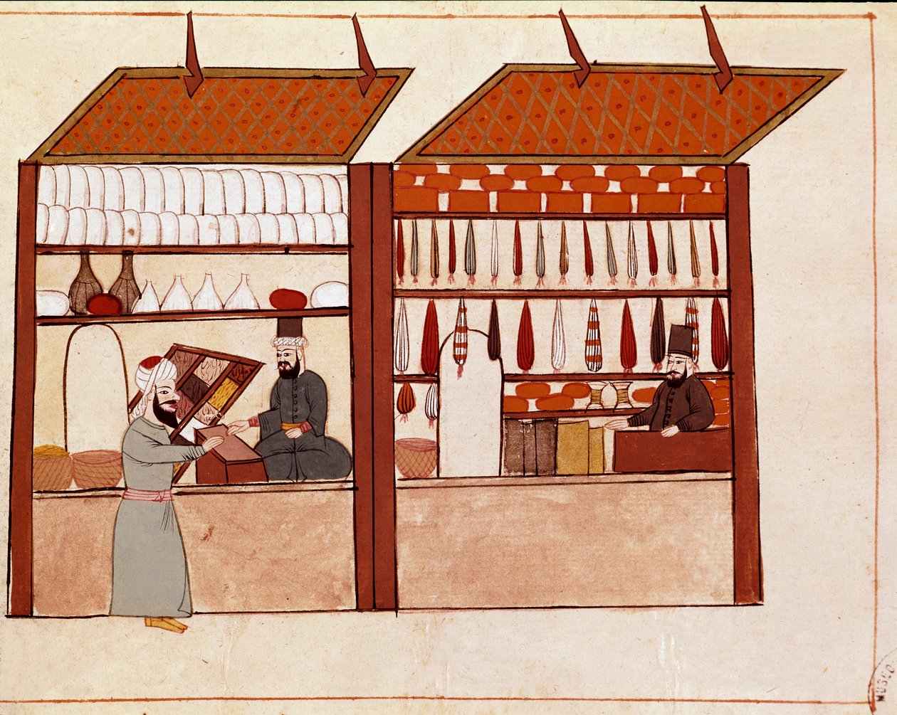 Shops in the Streets of Constantinople (Miniature from a 19th Century Cicogna Manuscript) by Unknown artist