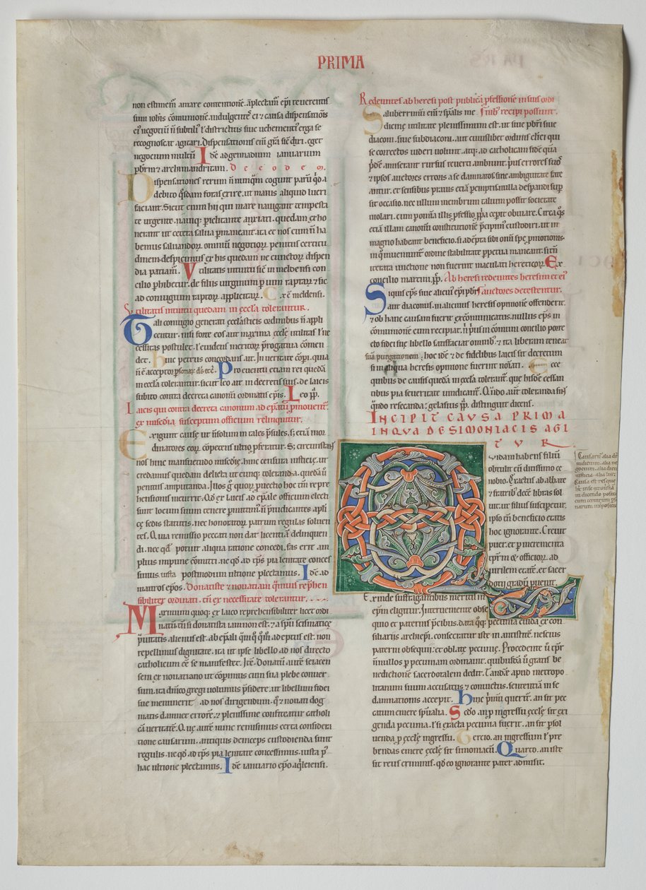 Single Leaf from a Decretum by Gratian: Decorated Initial Q by Unknown artist