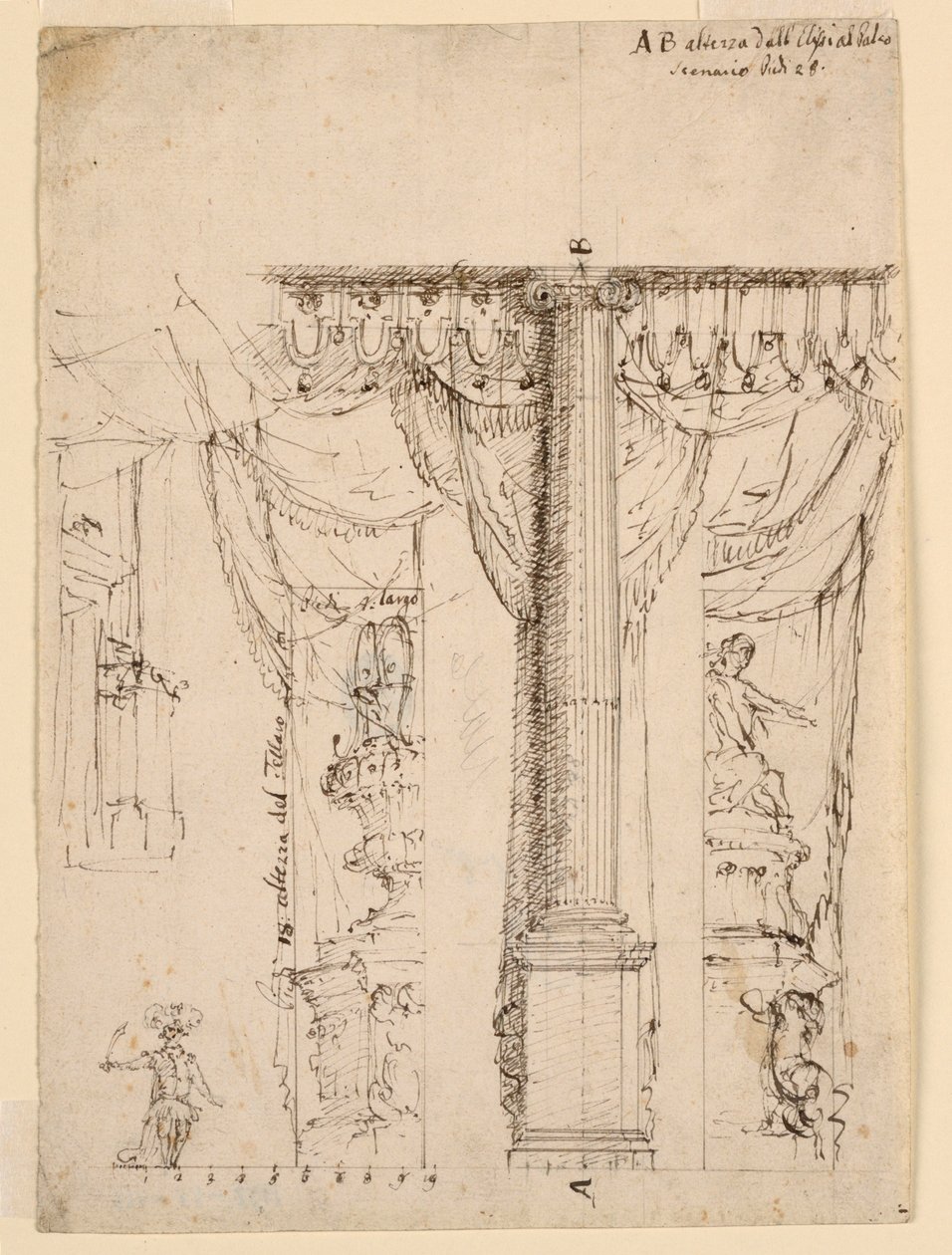Sketch for Three Side Wings with Part of Proscenium Frame by Unknown artist