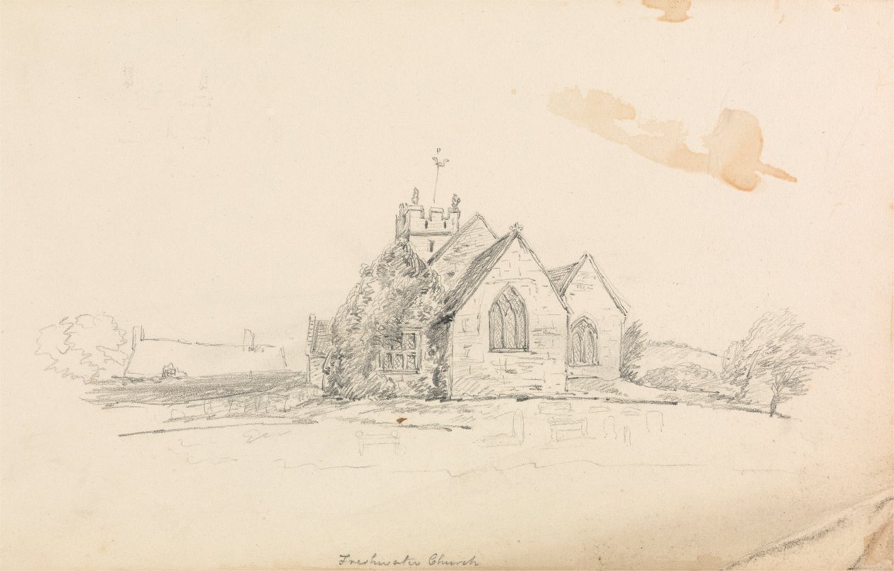 Sketch of a Small Rural Church; sketch of a ship by Unknown artist